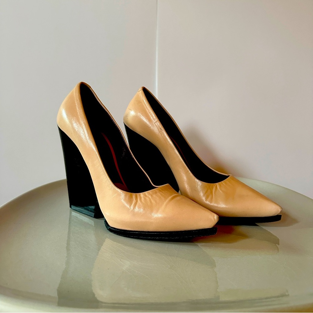 Celine | Nude leather x black wedge